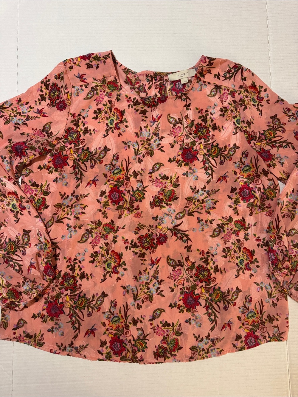 LOFT Peach-Pink Floral Long Sleeve Blouse 125
